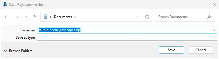 Save Rayscaper Archive file dialog