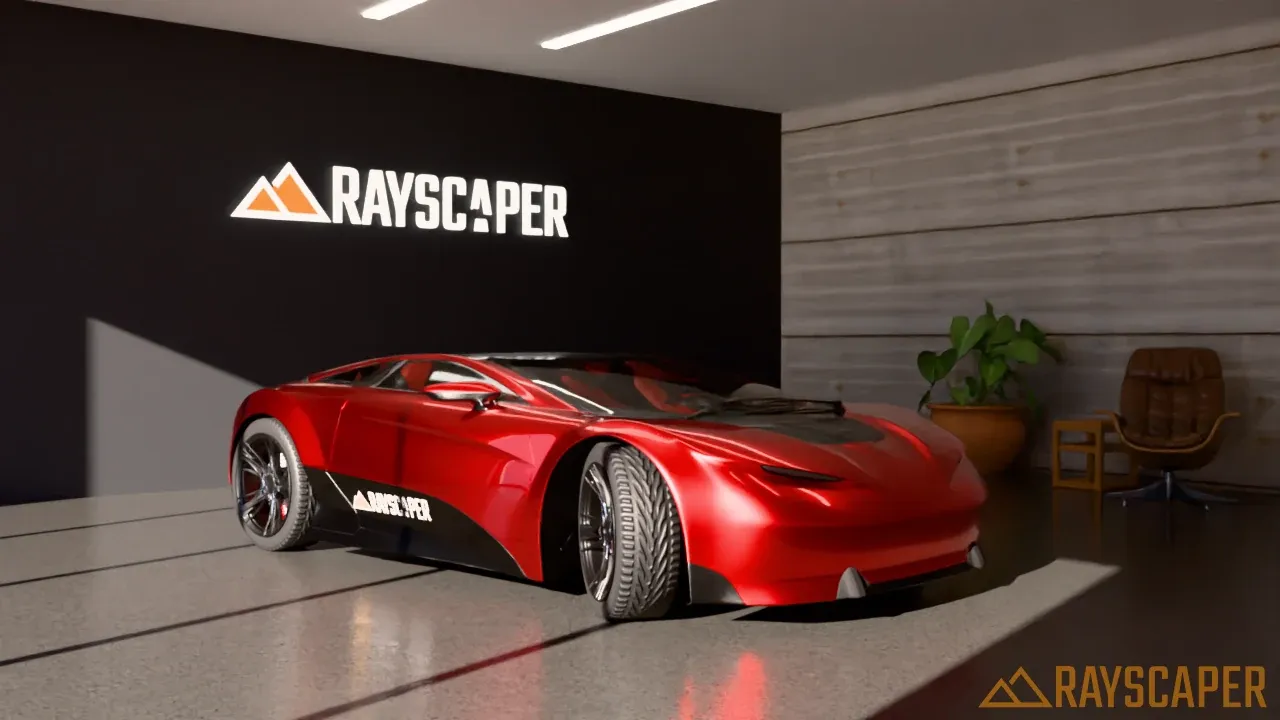 The showroom at 64 samples per pixel with AI Denoise, clean