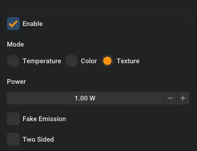 Emission controls in Texture mode