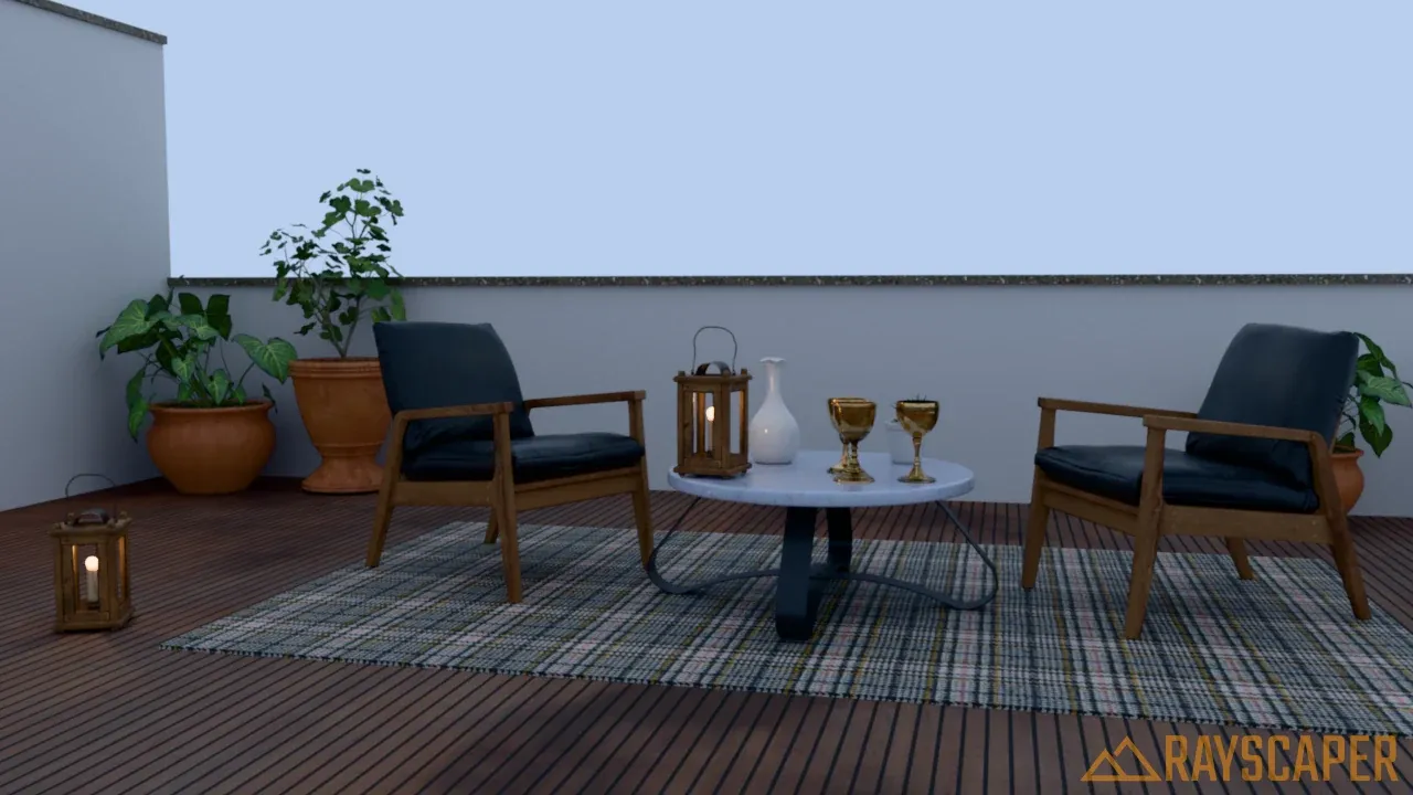 The terrace with a light blue color environment