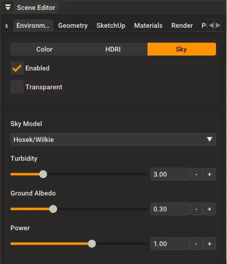 Hosek/Wilkie sky environment settings