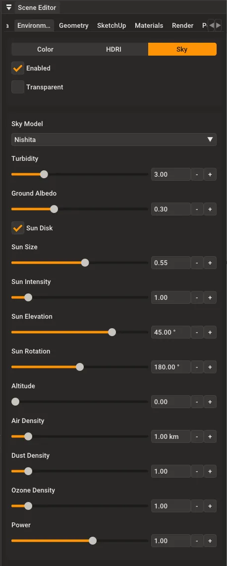 Nishita sky environment settings