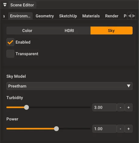 Preetham sky environment settings