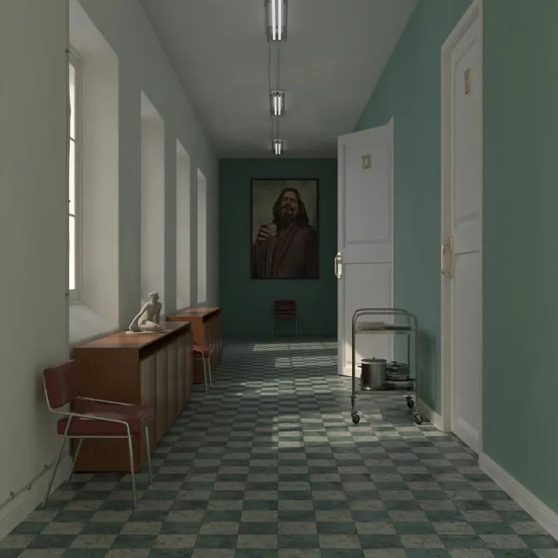 Hall scene rendered with global illumination