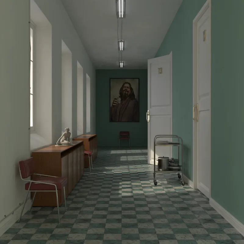 Hall scene rendered with global illumination