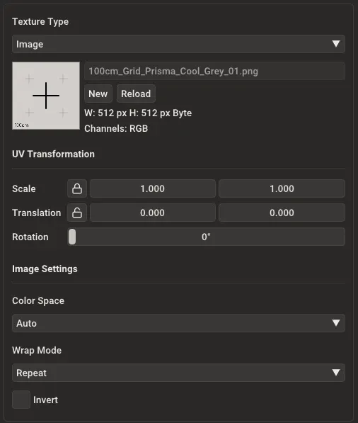 Image texture settings panel