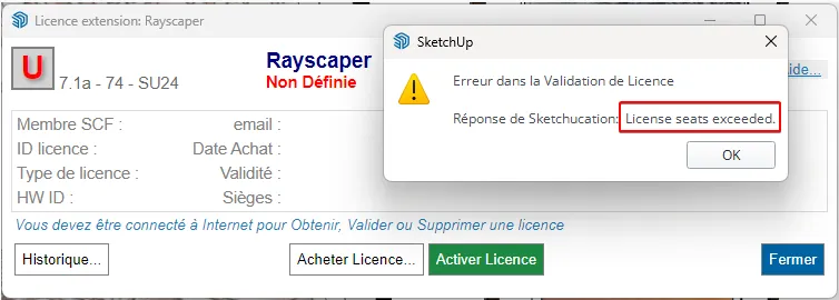License seats exceeded error message