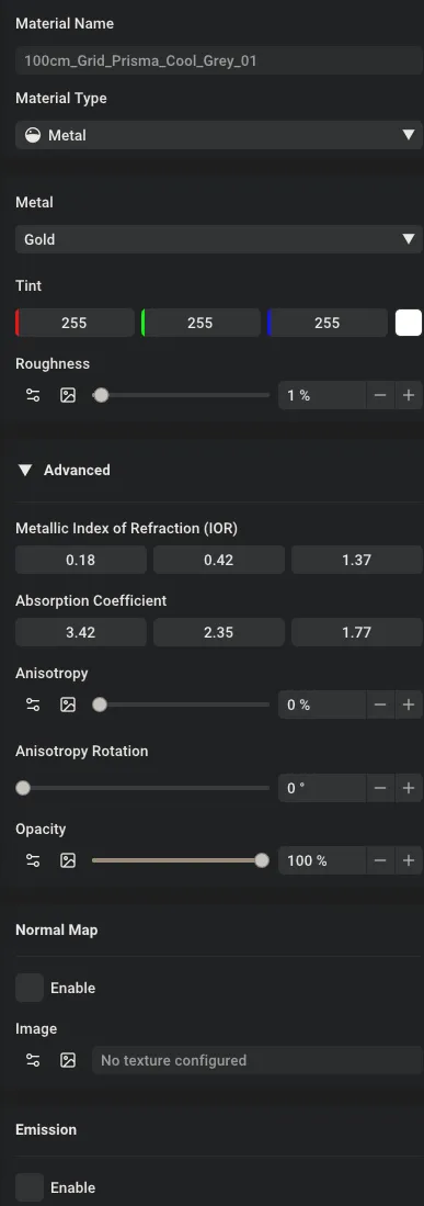 Metal material configuration