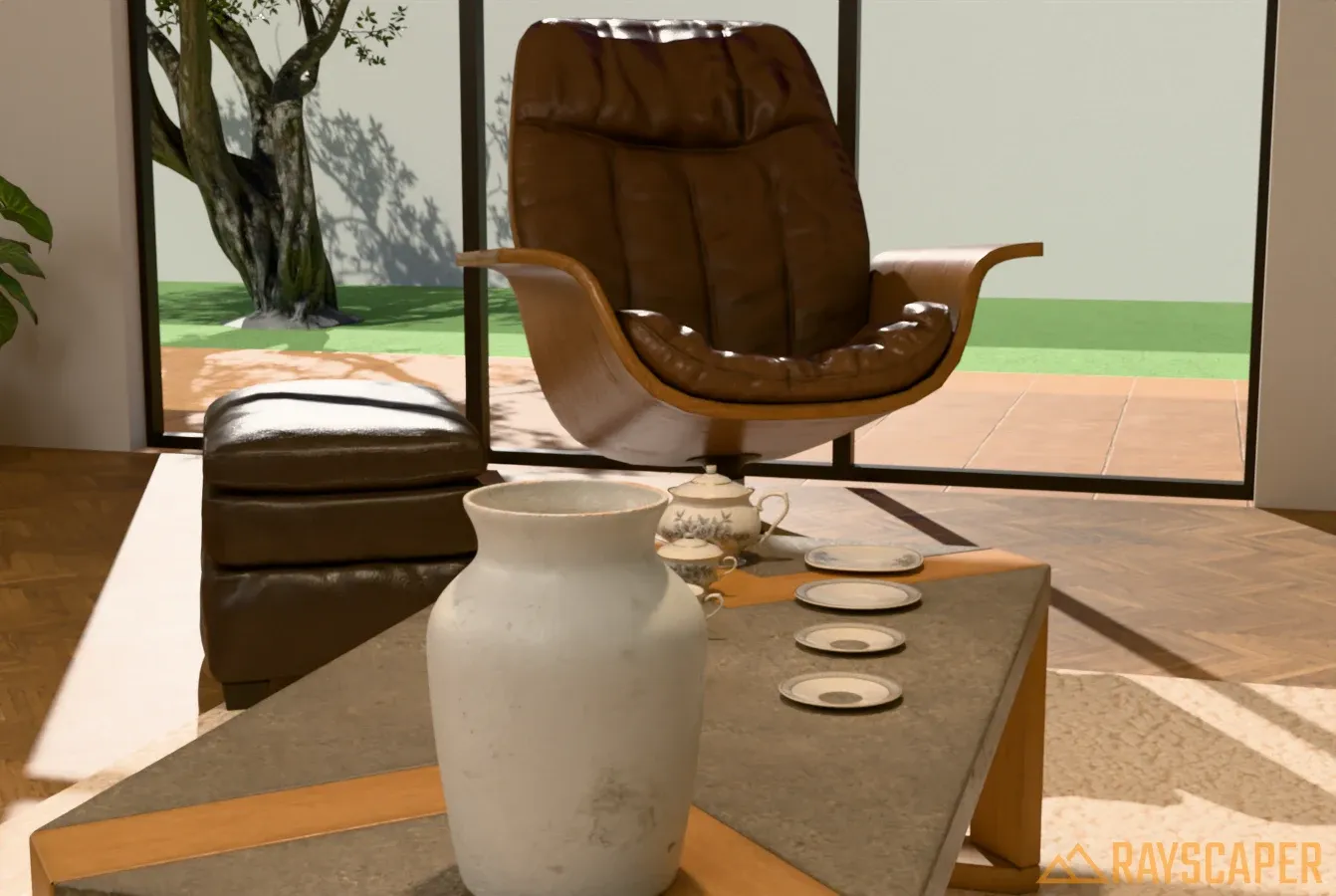 No depth of field: everything in the scene is in sharp focus.