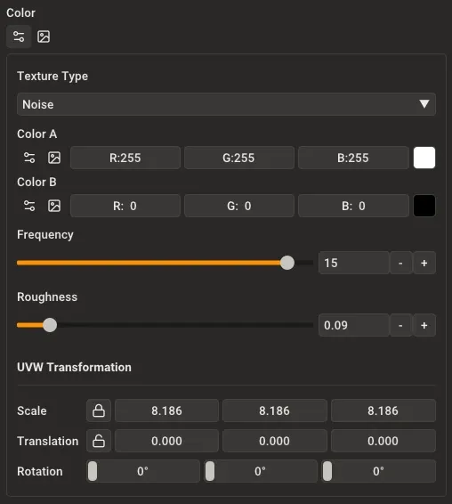 Noise texture settings