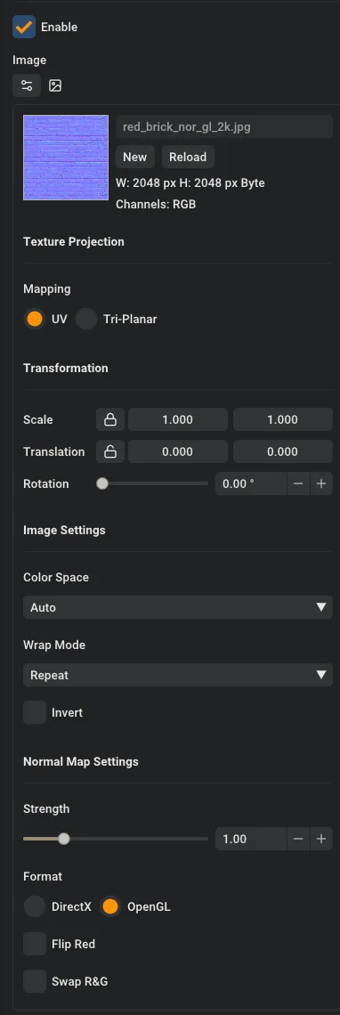 Normal map configuration options
