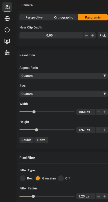 Panoramic camera settings