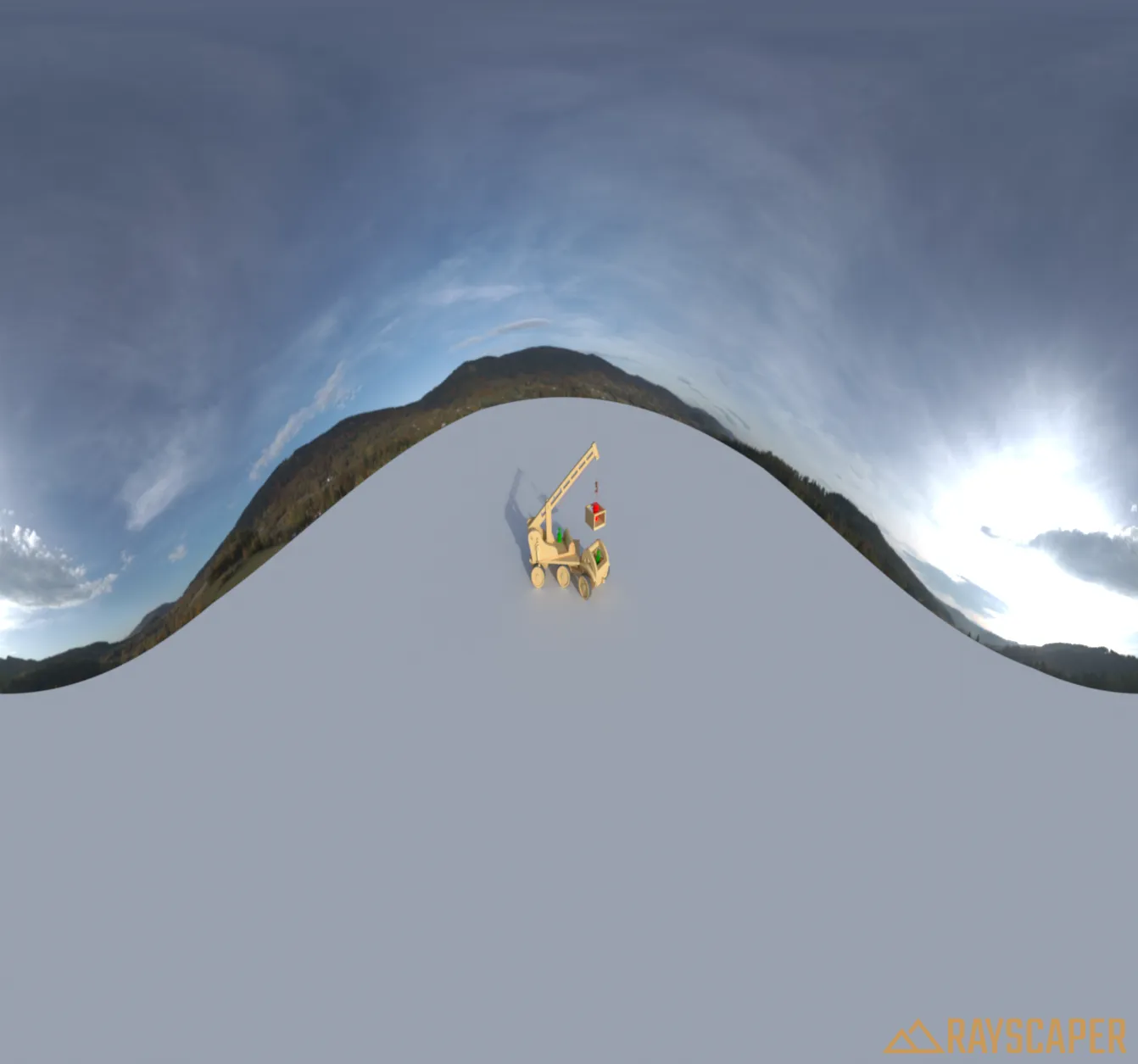 The panoramic camera captures a full 360-degree spherical view of the scene.