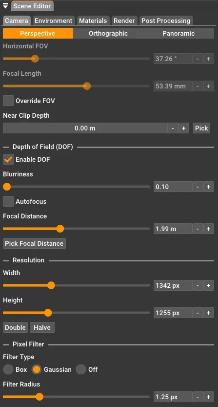 Perspective camera settings