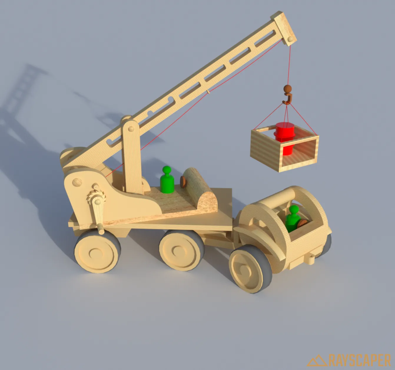 The perspective camera simulates natural depth, with objects appearing smaller as they recede into the distance.