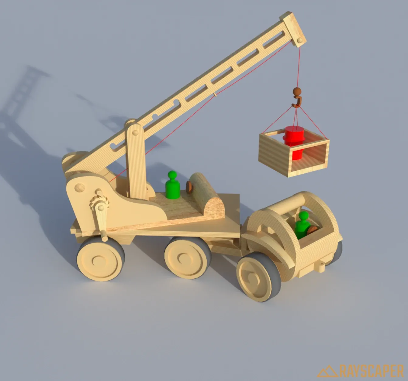 The perspective camera simulates natural depth, with objects appearing smaller as they recede into the distance.