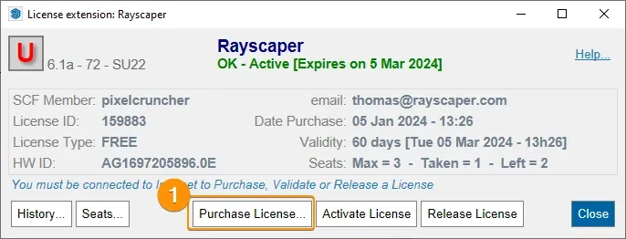 Purchase license button