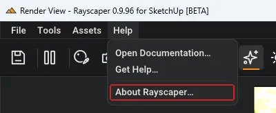 About Rayscaper in the Help menu