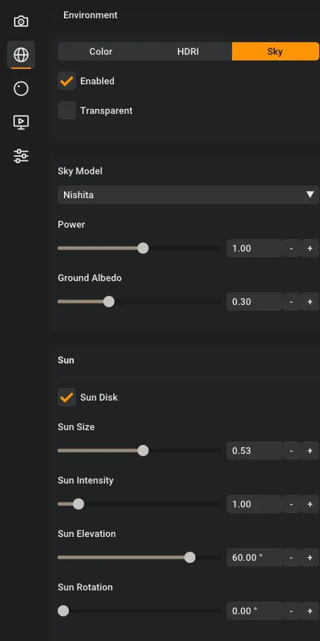 Rayscaper's Environment section with the sky