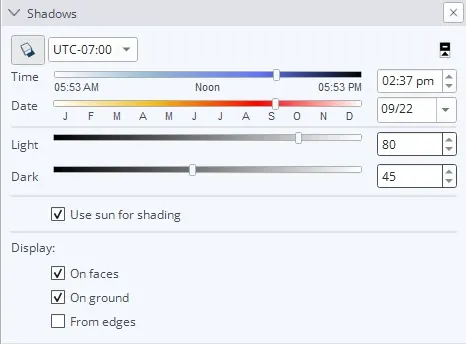 SketchUp Shadow Settings panel