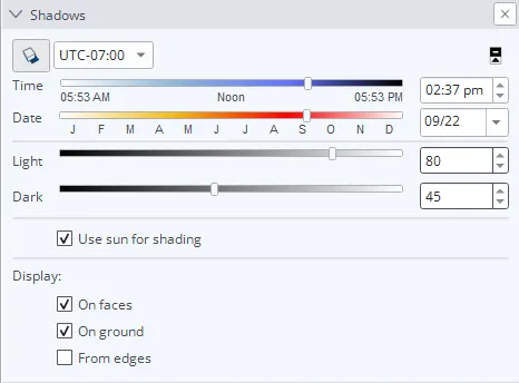 SketchUp Shadow Settings panel