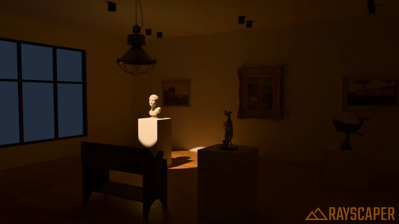A spotlight with a hard edge on the plinth