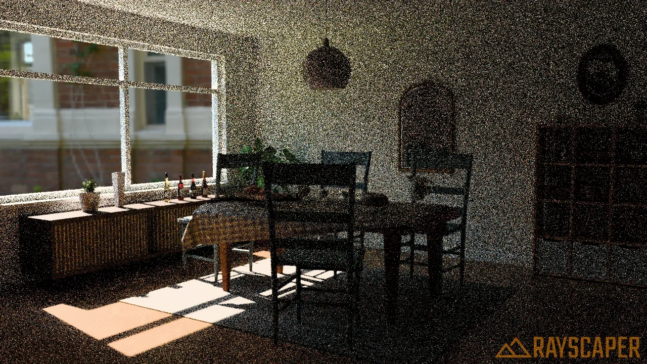The breakfast room after 16 samples, very grainy