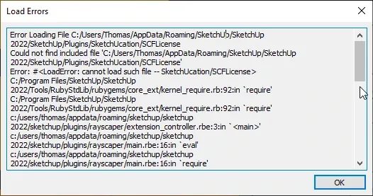 SketchUp Load Error Dialog