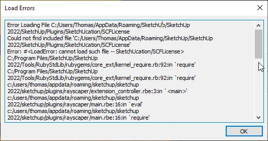 SketchUp Load Error Dialog