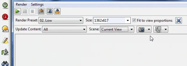 Twilight's Render Editor with the render preset and size